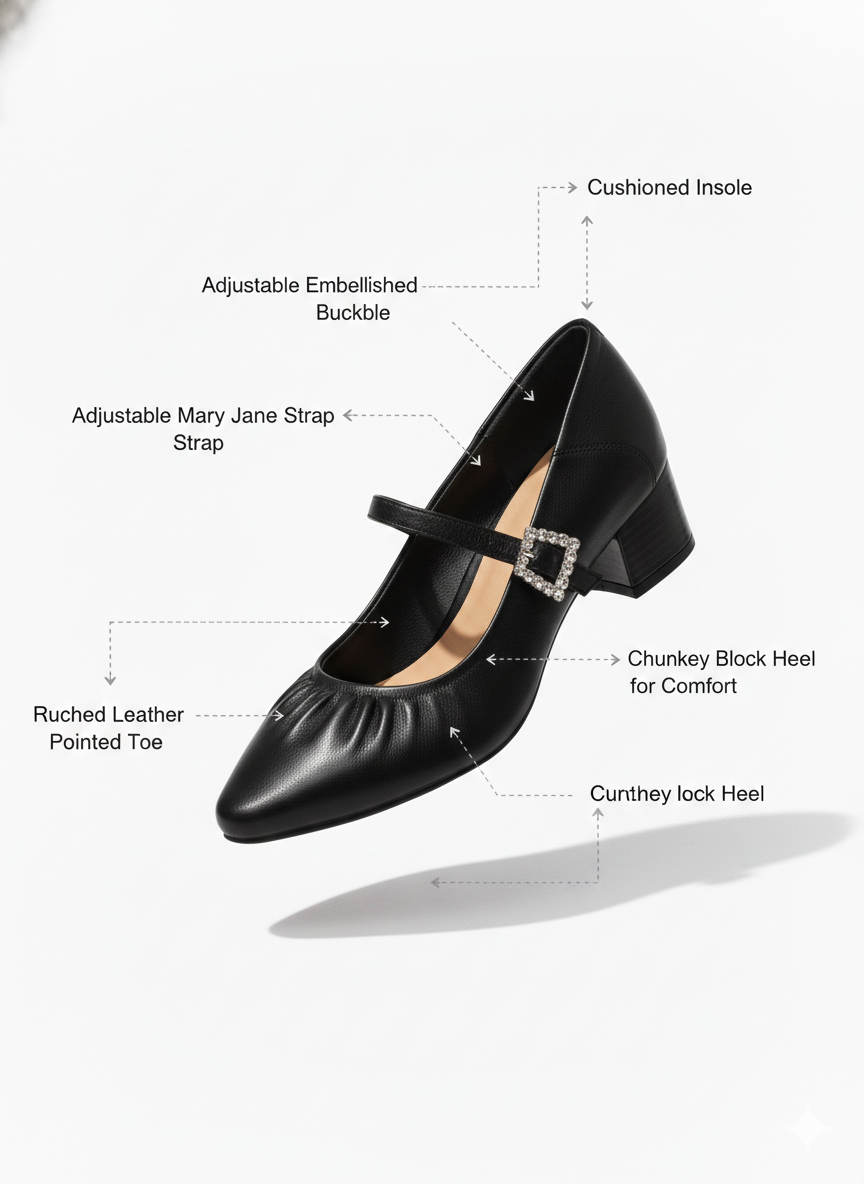 Florence Premium Leather Mary Jane Block Heels