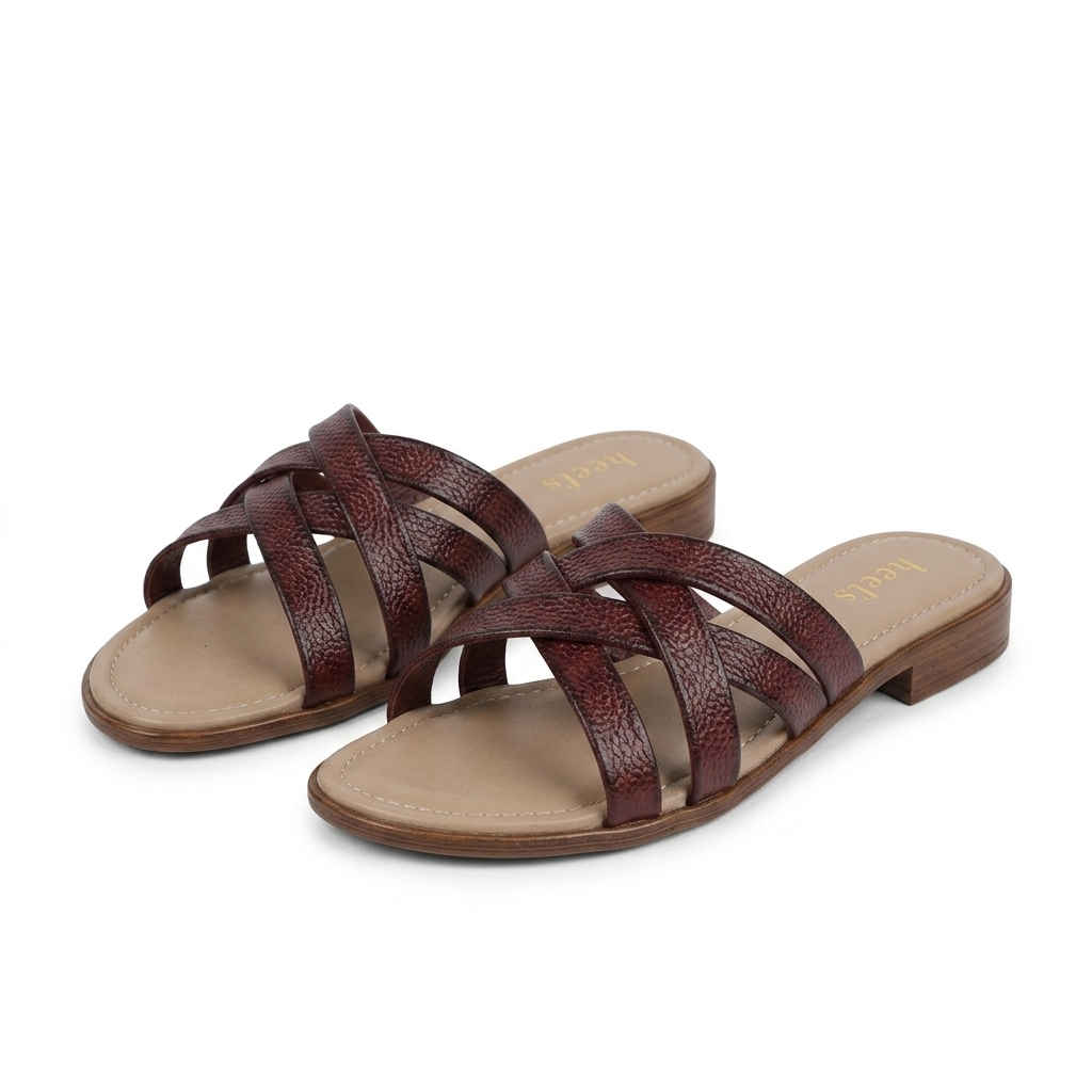 Woven Leather Slides Maroon - Side Profile
