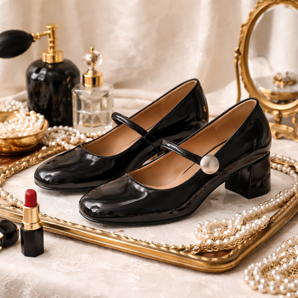 Emma Premium Patent Leather Mary Jane Block Heels