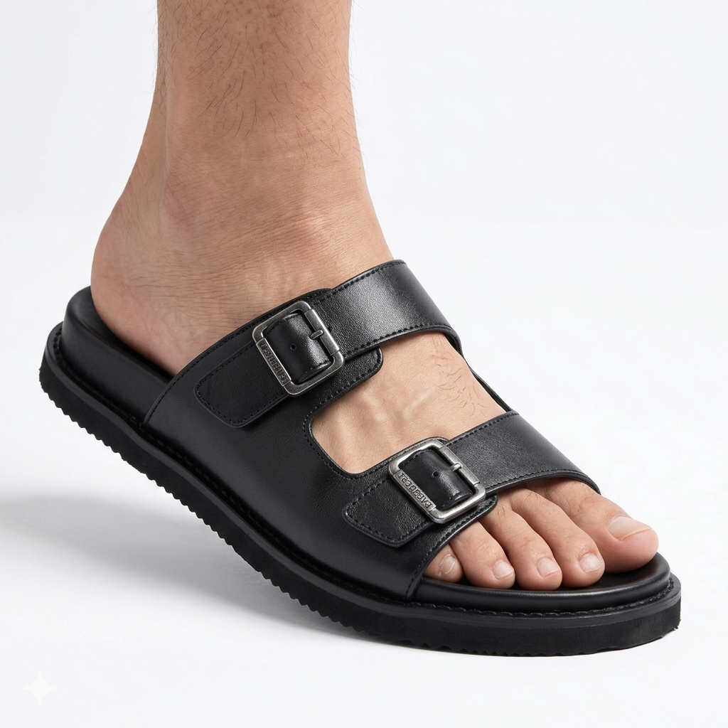 Kai Premium Leather Double Strap Sliders