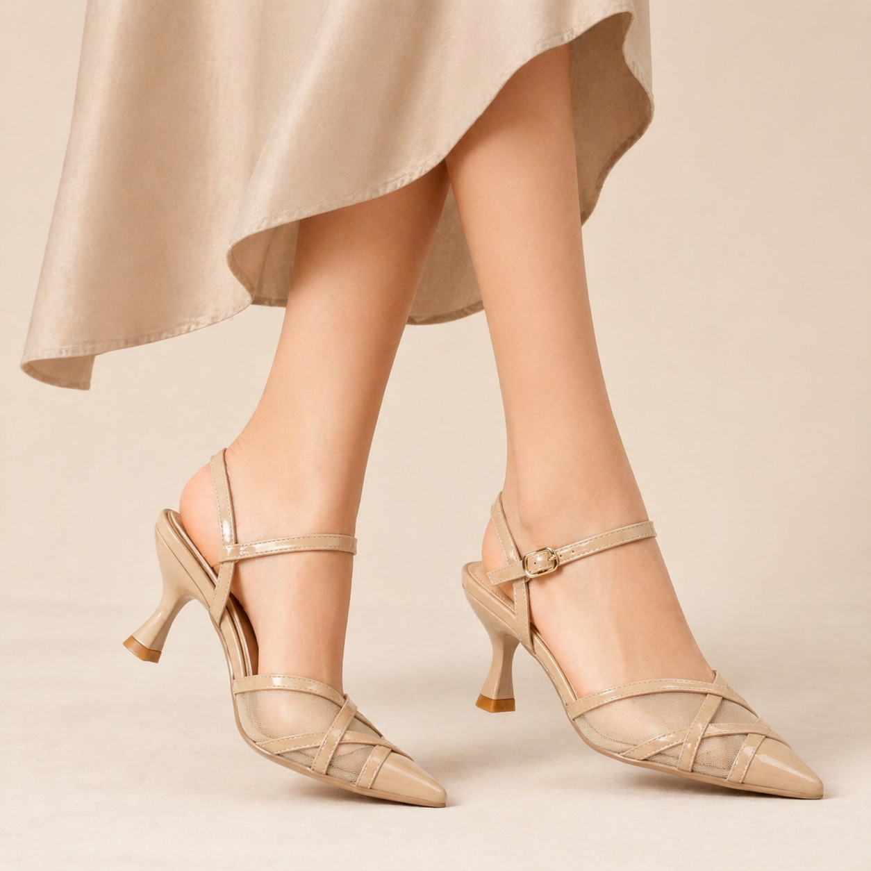 Emrata Criss Cross Mesh Patent Kitten Heels - The Heels India