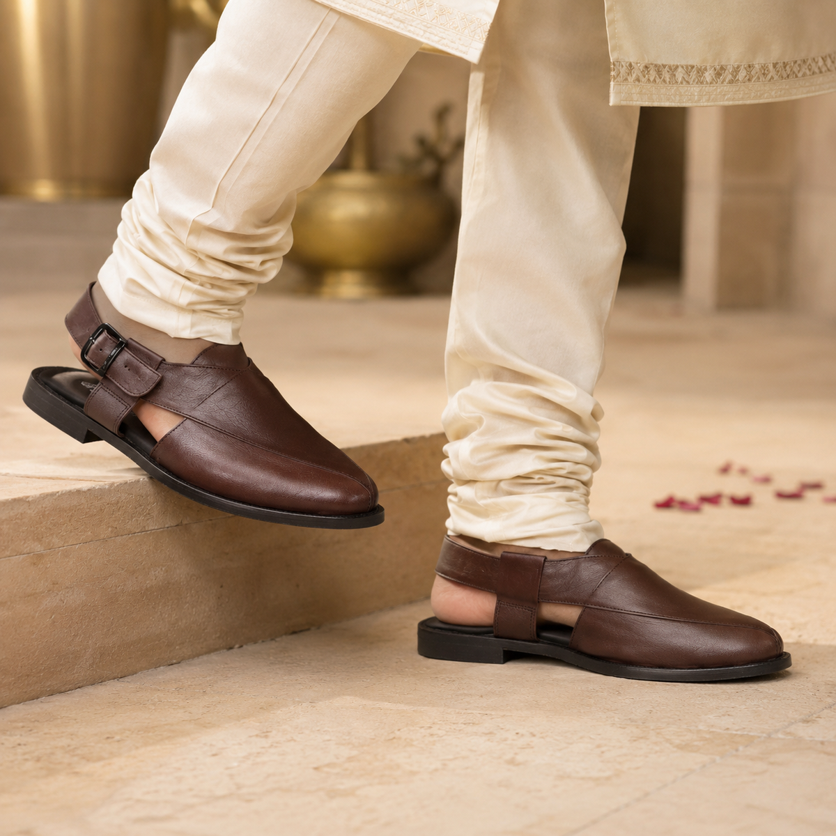 Clementine Leather Ethnic Peshawari Sandals - The Heels India