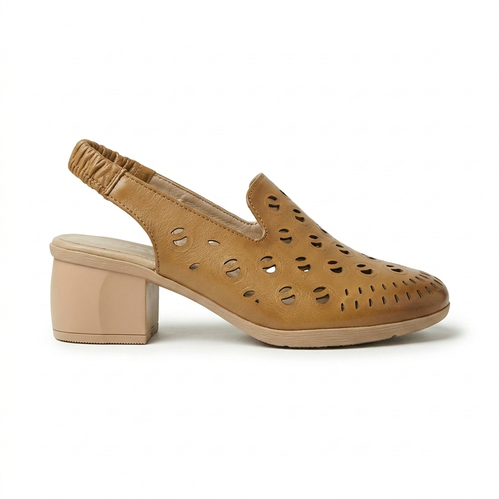 Sakina Premium Leather Perforated Slingback Summer Sandals