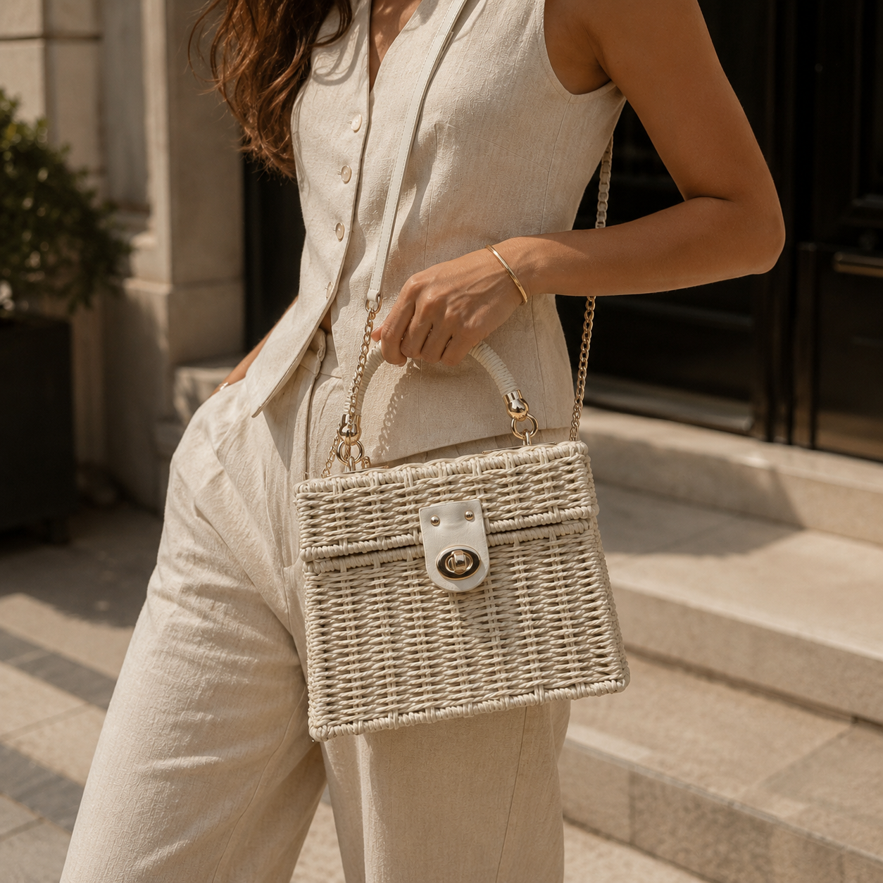Alba Top Handle Boho Straw Bags