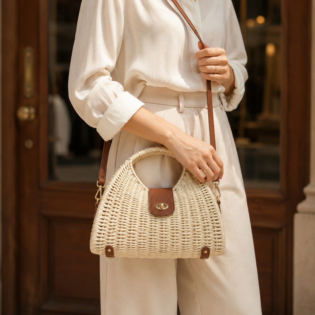 Top Handle Boho Straw Sling Bags