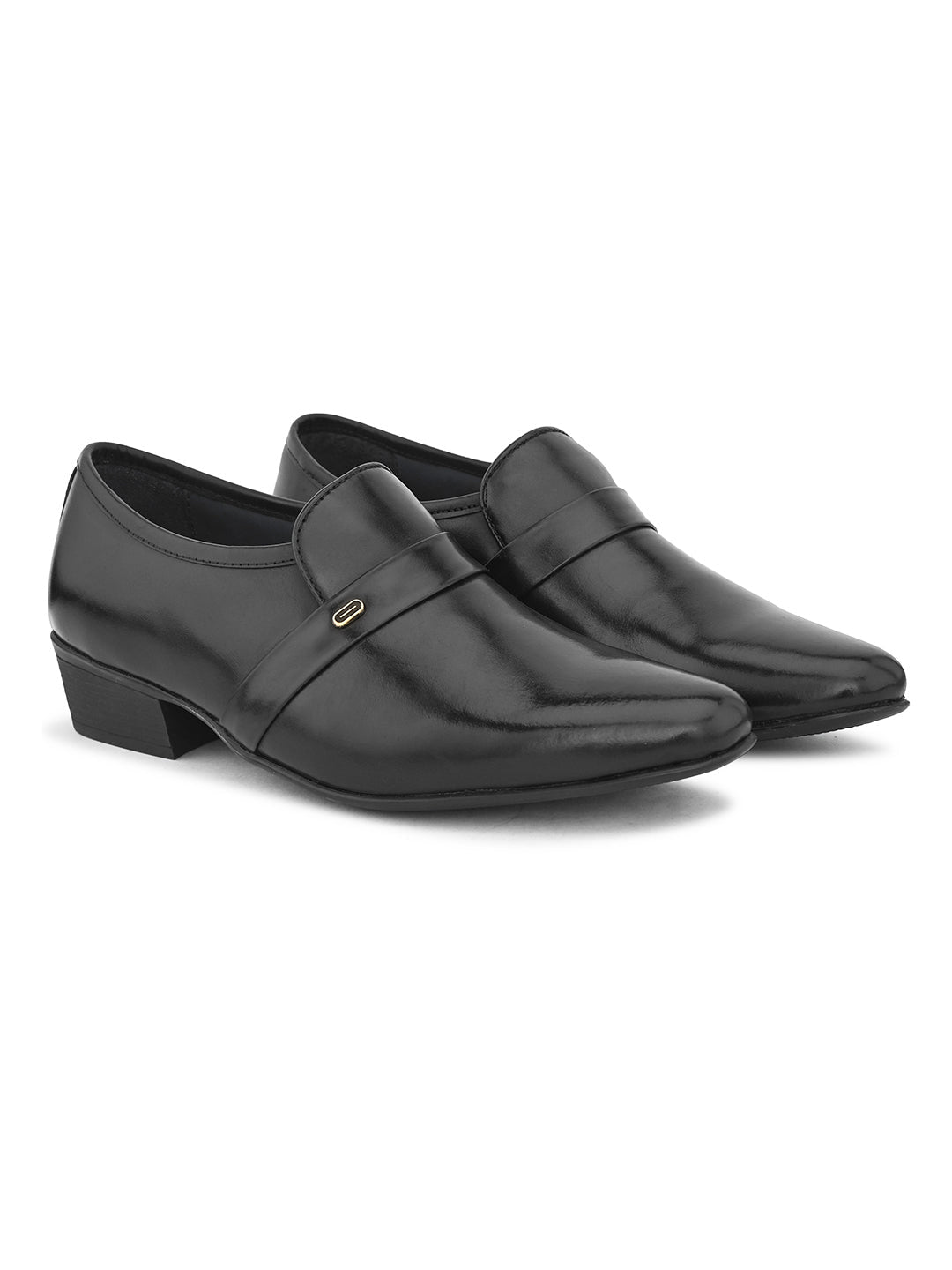 Benjamin Cuban Heel Black Leather Mocassins - The Heels India