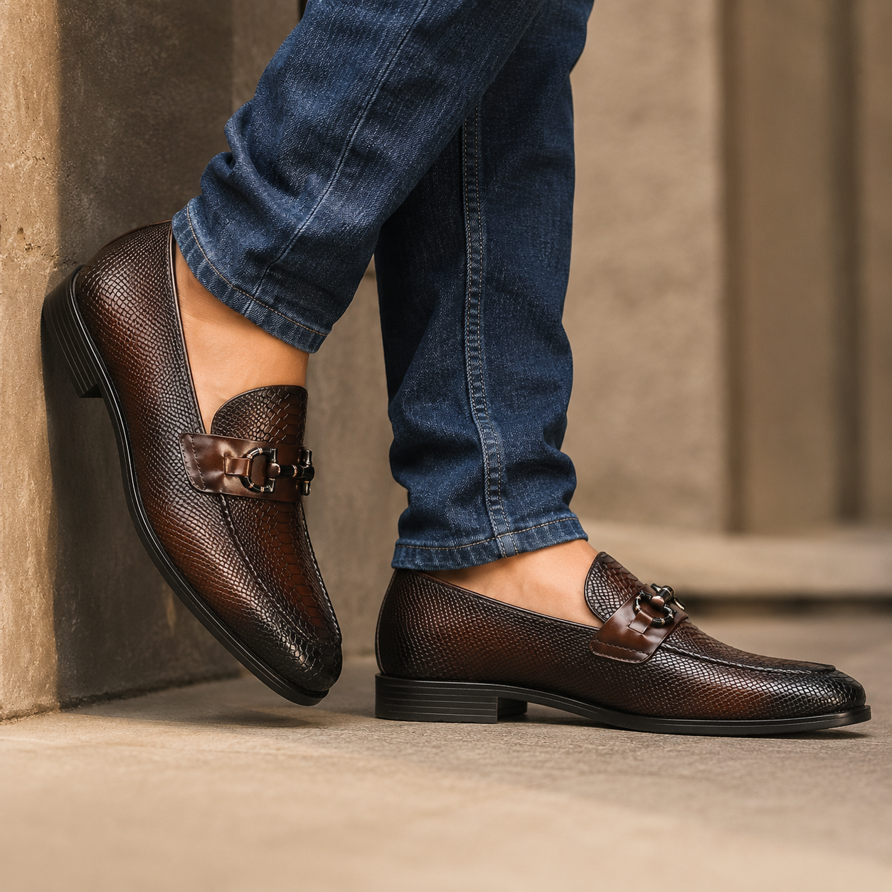 Oliver Textured Leather Buckle Loafers - The Heels India