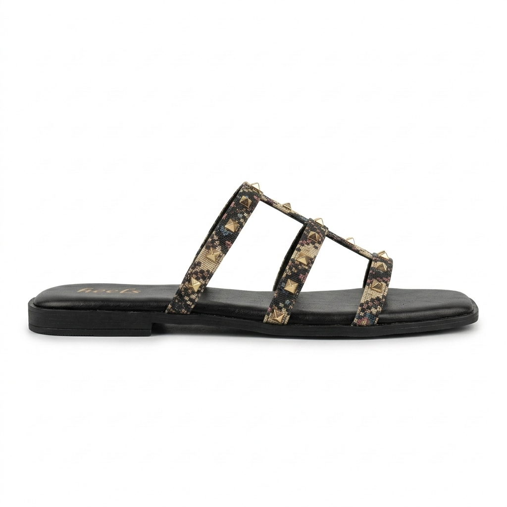 Paloma Studded Peep Toe Gladiator Flat Siders