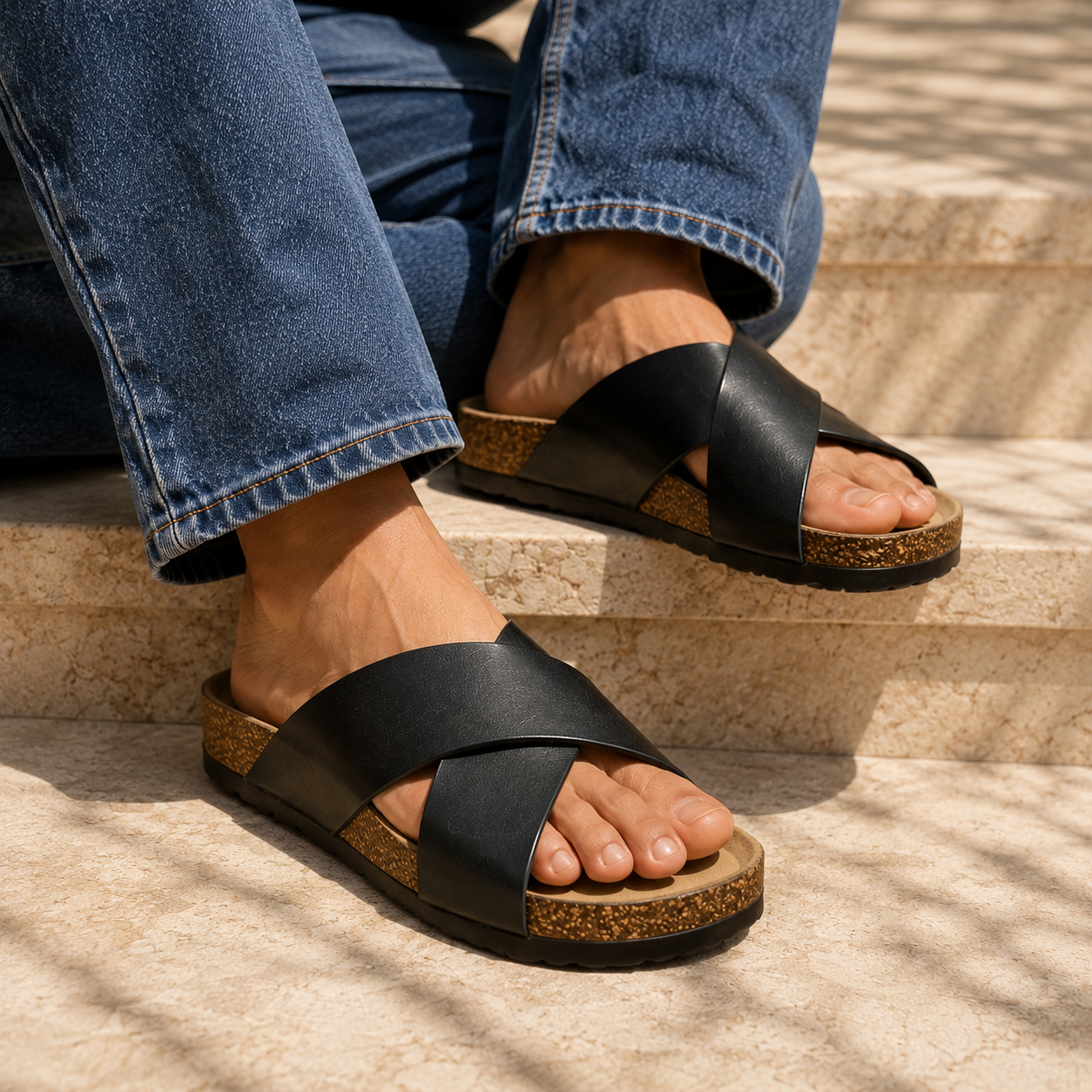 Edward Premium Leather Cross Cork Slippers