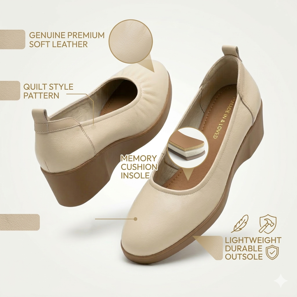 Estelle Premium Leather Wedge Heel Ballerinas