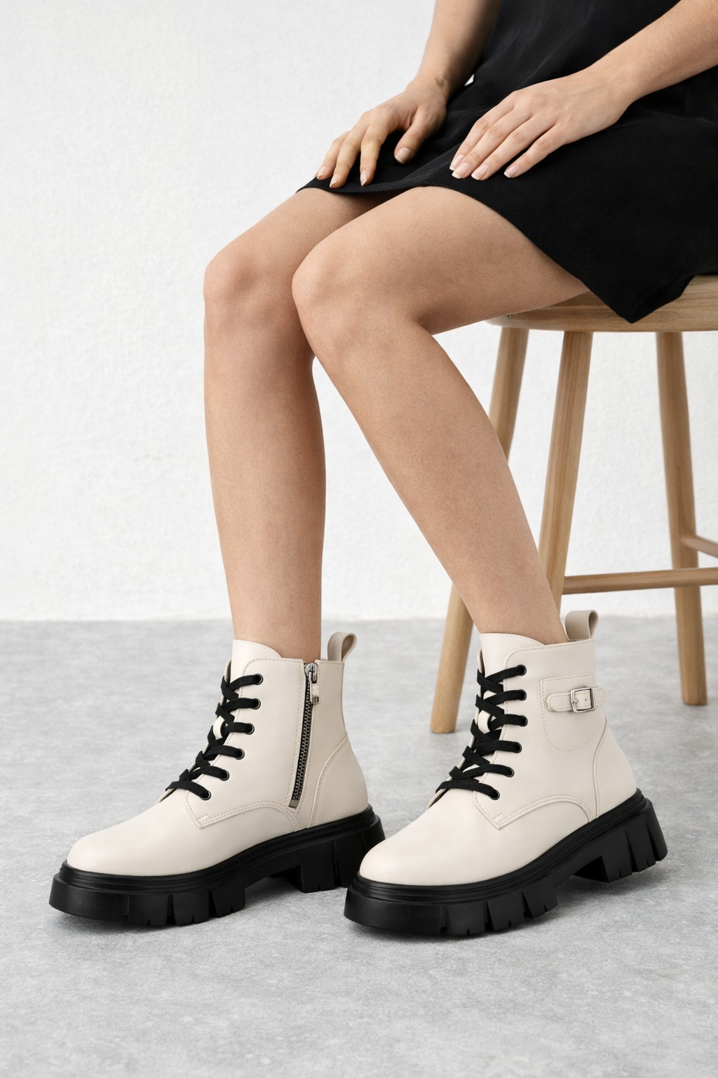 Marcia Chunky Vegan Leather Lace Up Derby Boots