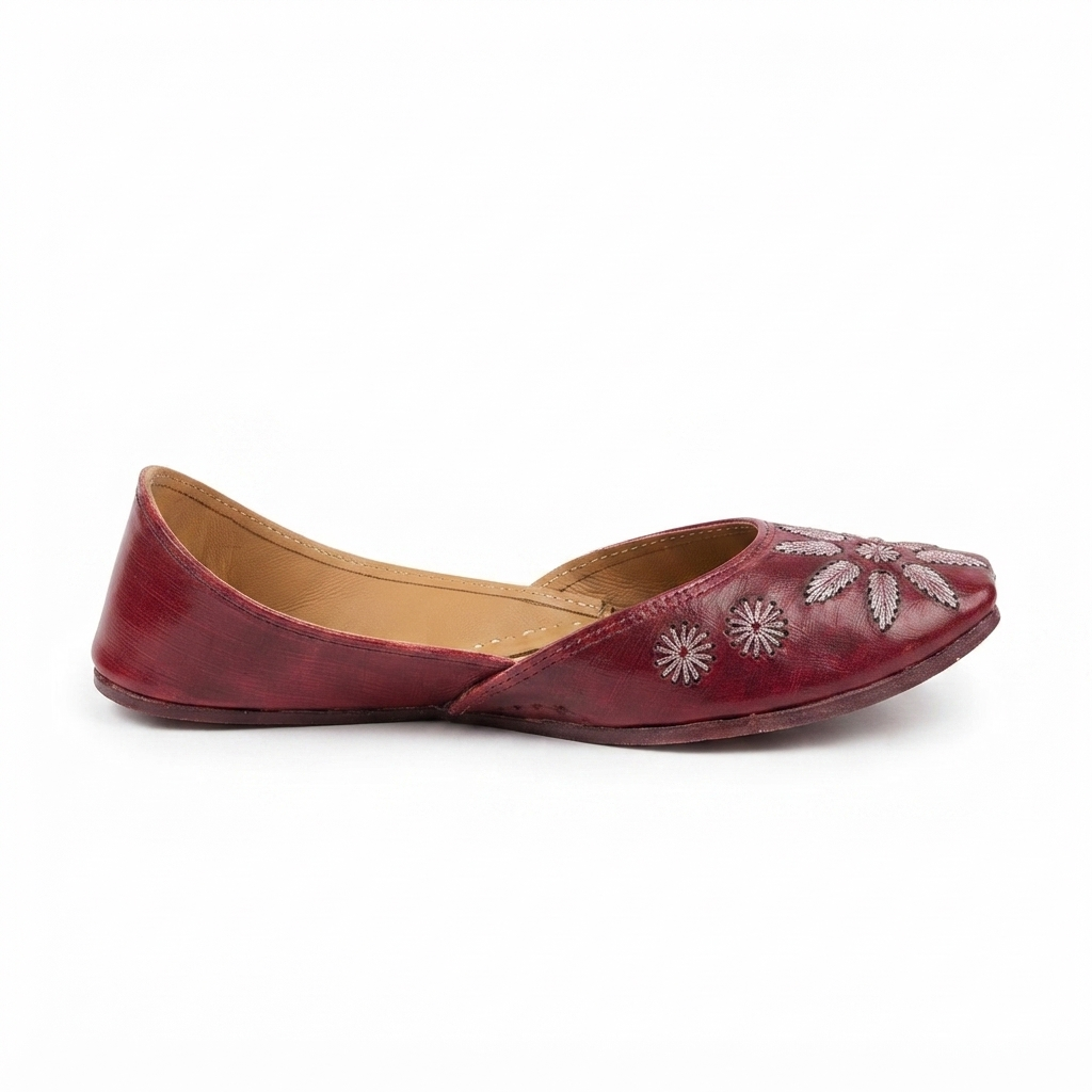 Fariya Handcrafted Leather Juttis Cherry - The Heels India