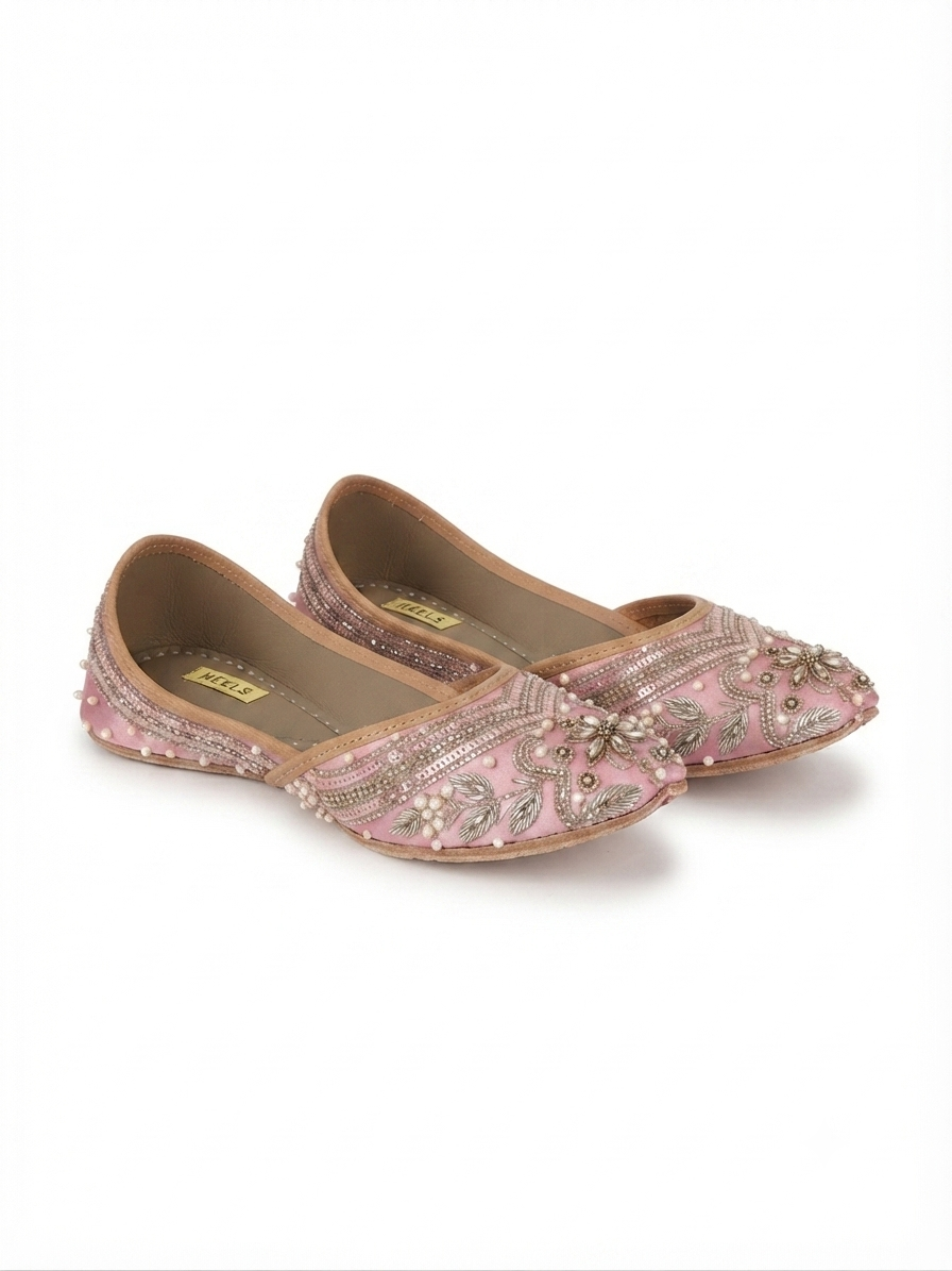 Kainat Handcrafted Leather Juttis Pink - The Heels India