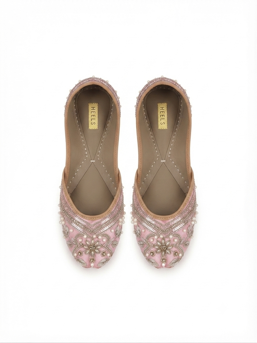 Kainat Handcrafted Leather Juttis Pink - The Heels India