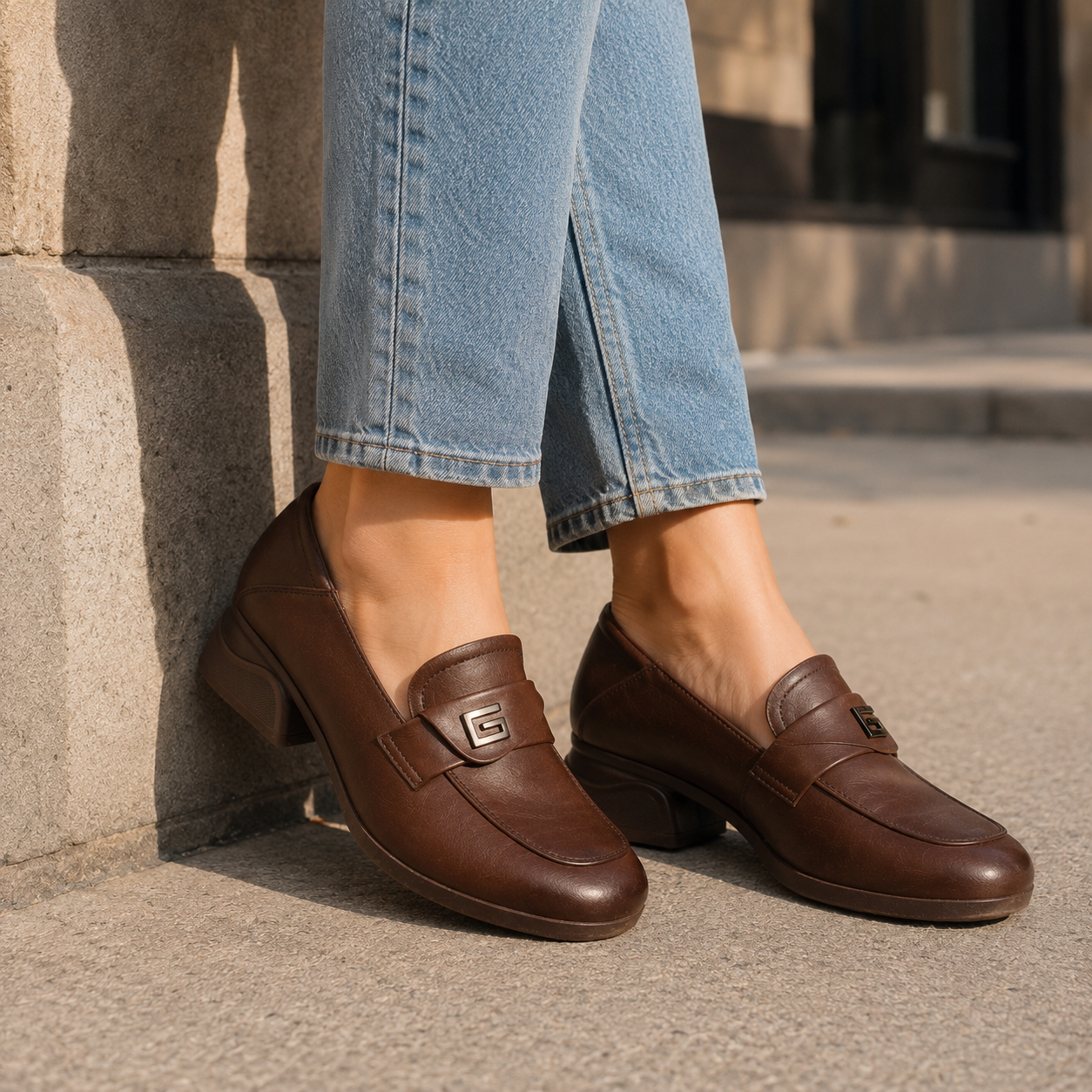 Nuvina Premium Leather Mid Heel Loafers - The Heels India