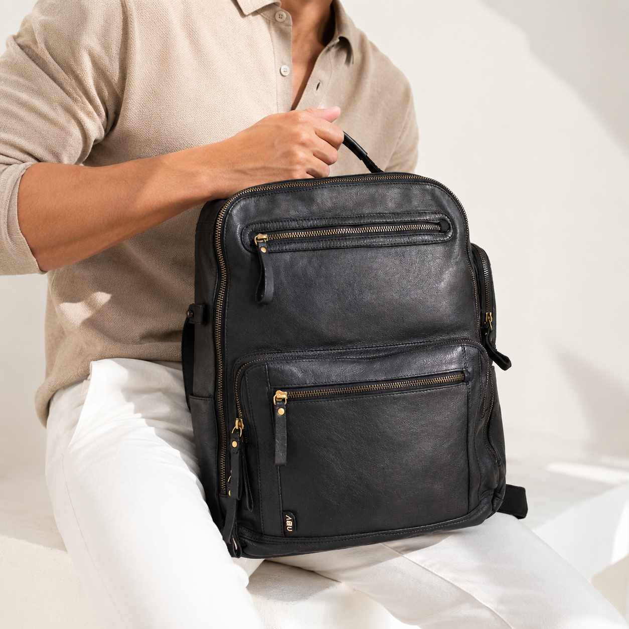 Aristo : Real Leather Black Backpack - The Heels India