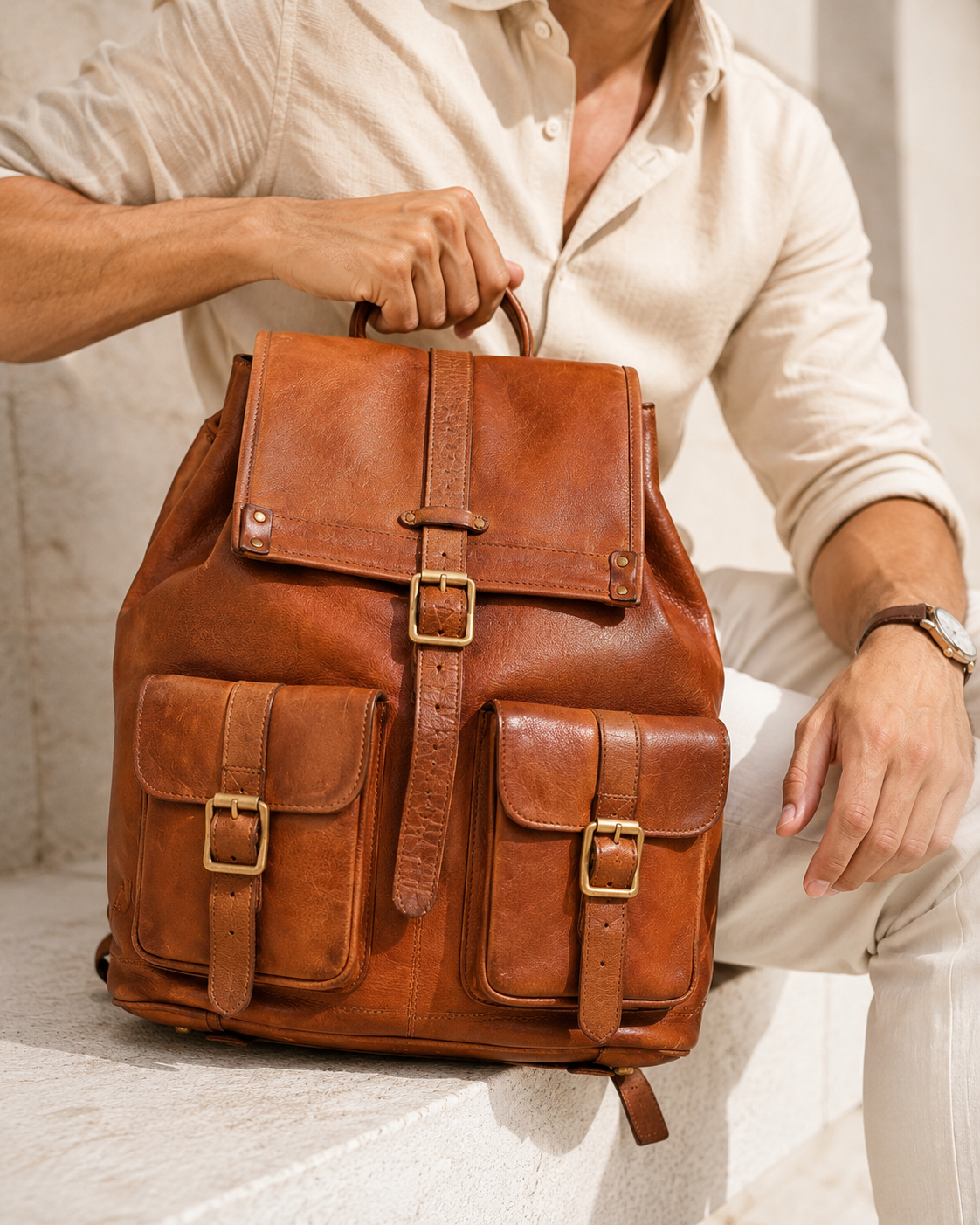 Samba : Real Leather Cognac Backpack - The Heels India