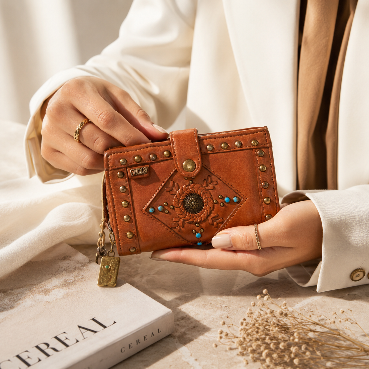 Lucca: Leather Studded Small Wallet