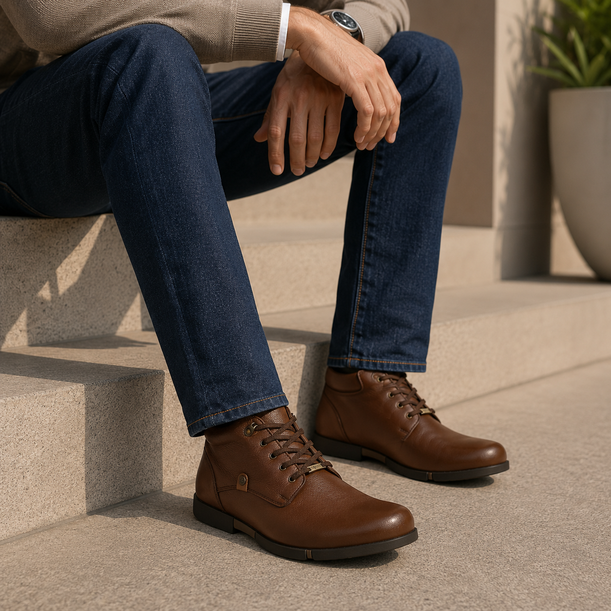 Leonard Leather Rugged Ankle Lace Boots - The Heels India