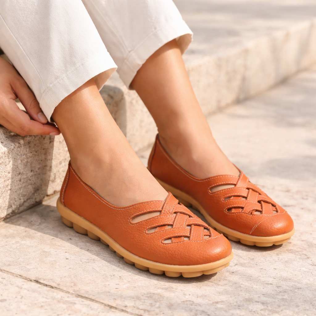 Zuri Criss Cross Comfort Leather Loafers - The Heels India