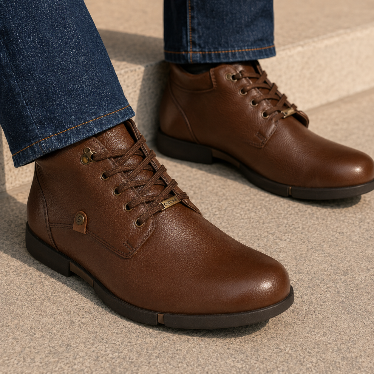 Leonard Leather Rugged Ankle Lace Boots - The Heels India