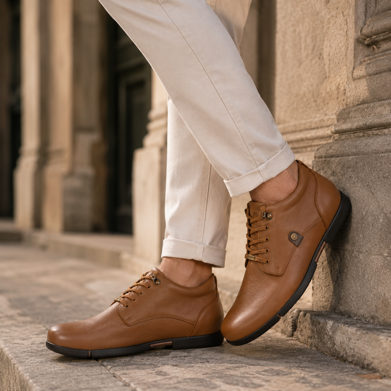 Leonard Leather Rugged Ankle Lace Boots