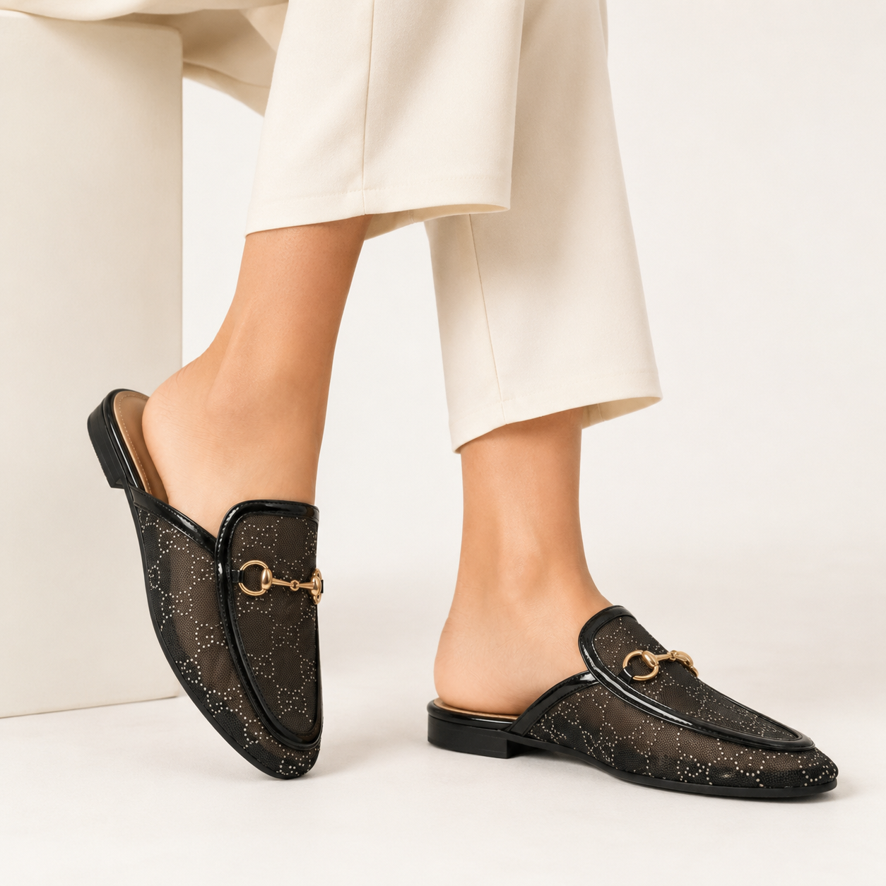 Leto Cushioned Back Open Bling Mesh Mules