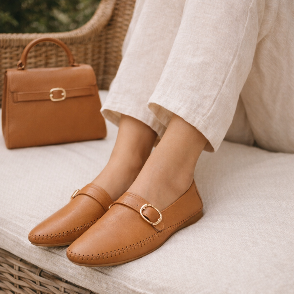 Tissier Leather Cushioned Flat Ballerinas