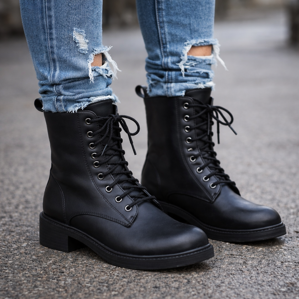 Sydney Classic Plain Premium Lace Up Boots With Zip
