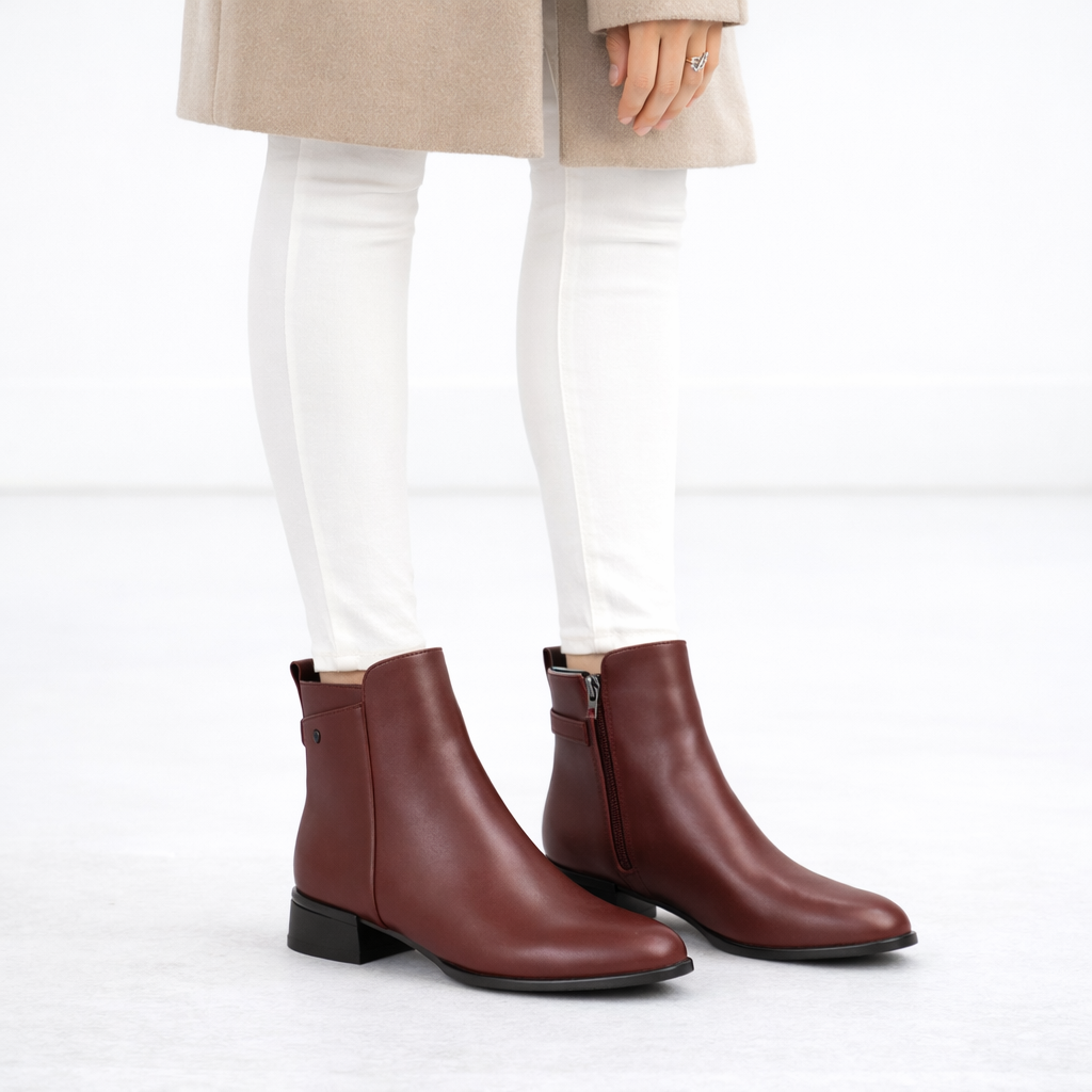 Firenze Caldo Premium Winter Ankle Low Heel Boots - The Heels India