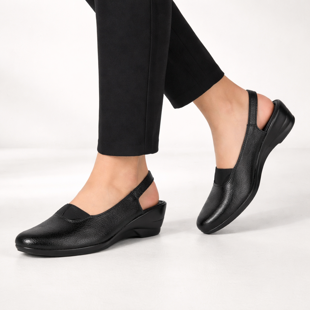 Ella Leather Back Elastic Wedge Heel Loafers - The Heels India
