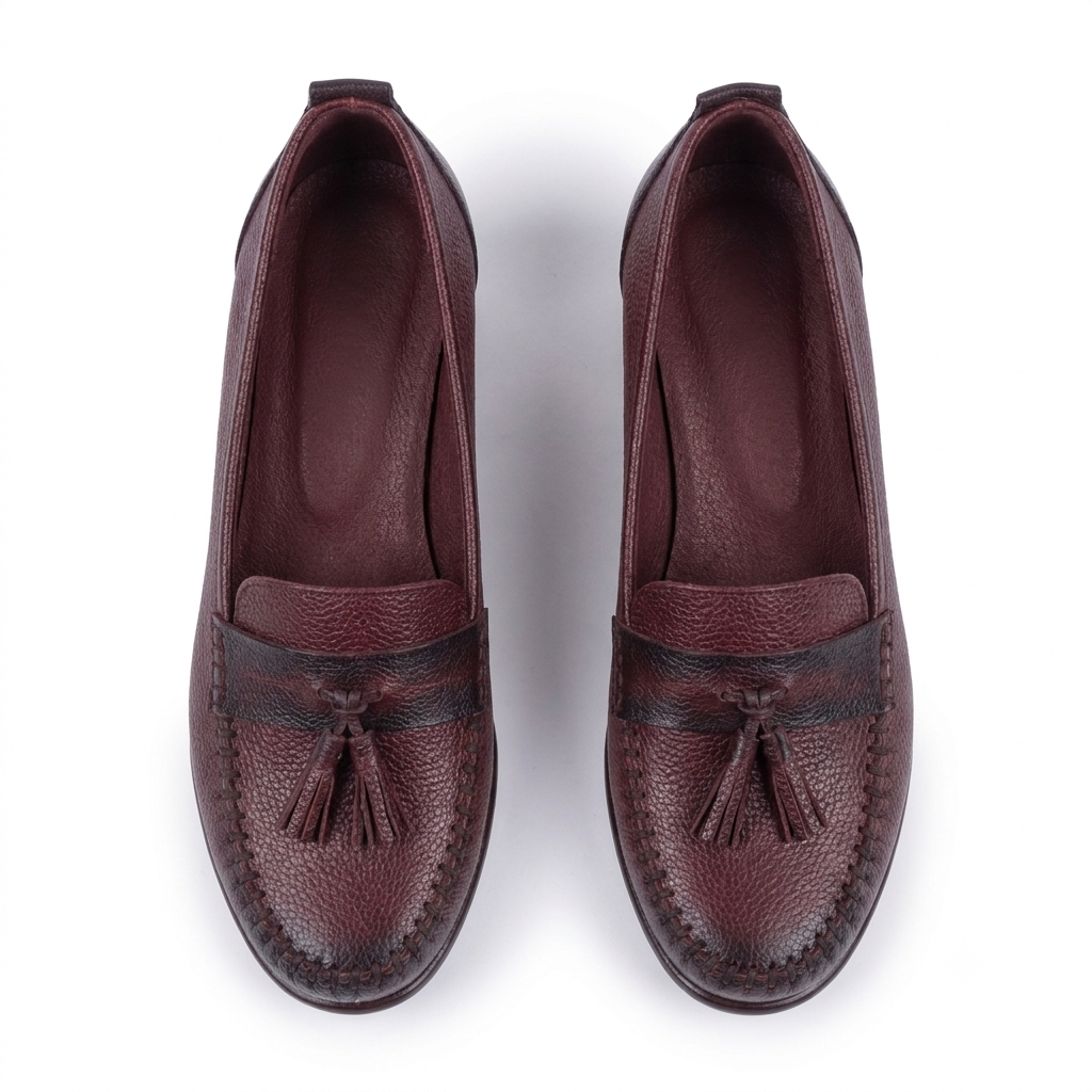 Fiona Leather Tassel Block Heel Loafers in Maroon – view 9