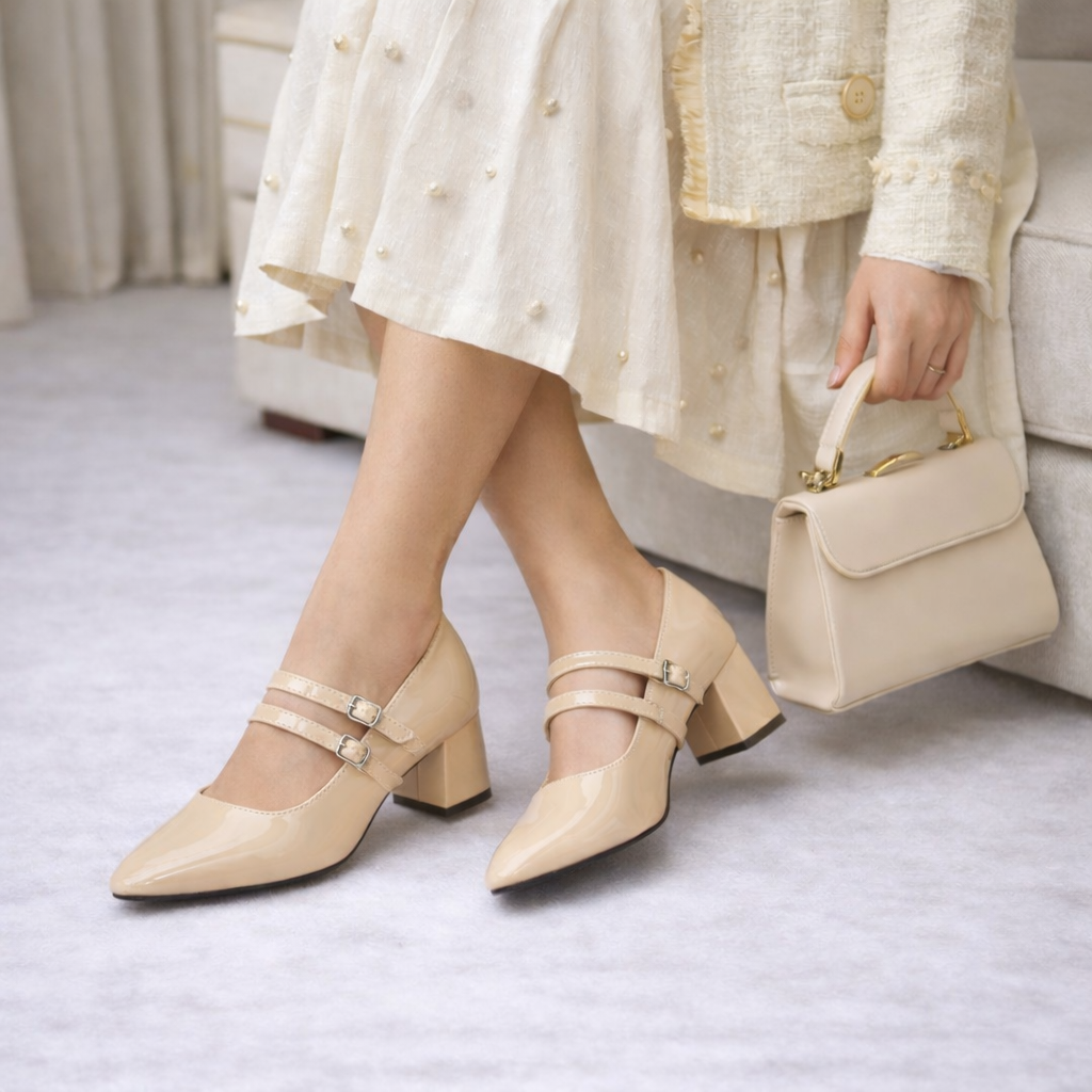 Beryl Patent Mary Jane Block Heel Strap Shoe - The Heels India