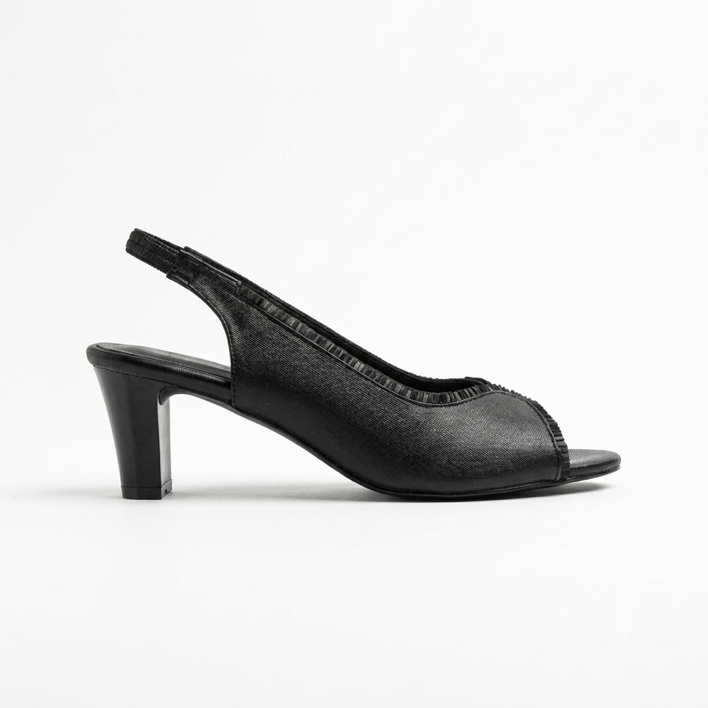 Anais Fancy Bling Peep Toe Block Heel Sandals in Black - The Heels India