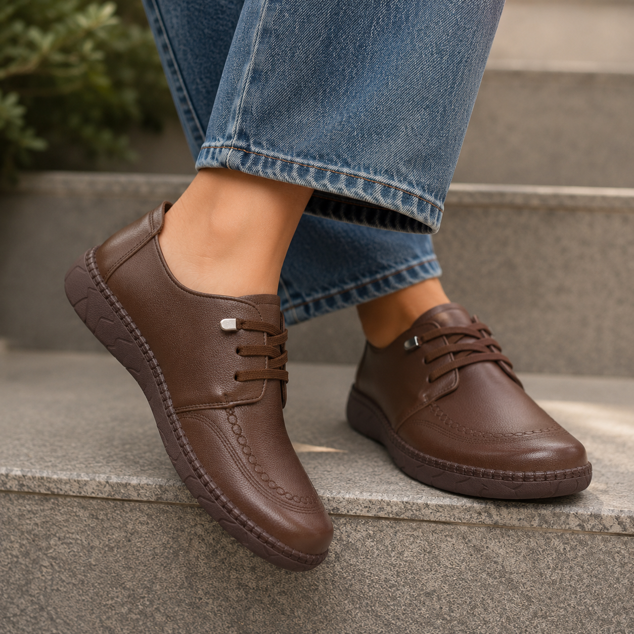 Arianna Premium Leather Casual Lace Up Derby Shoes