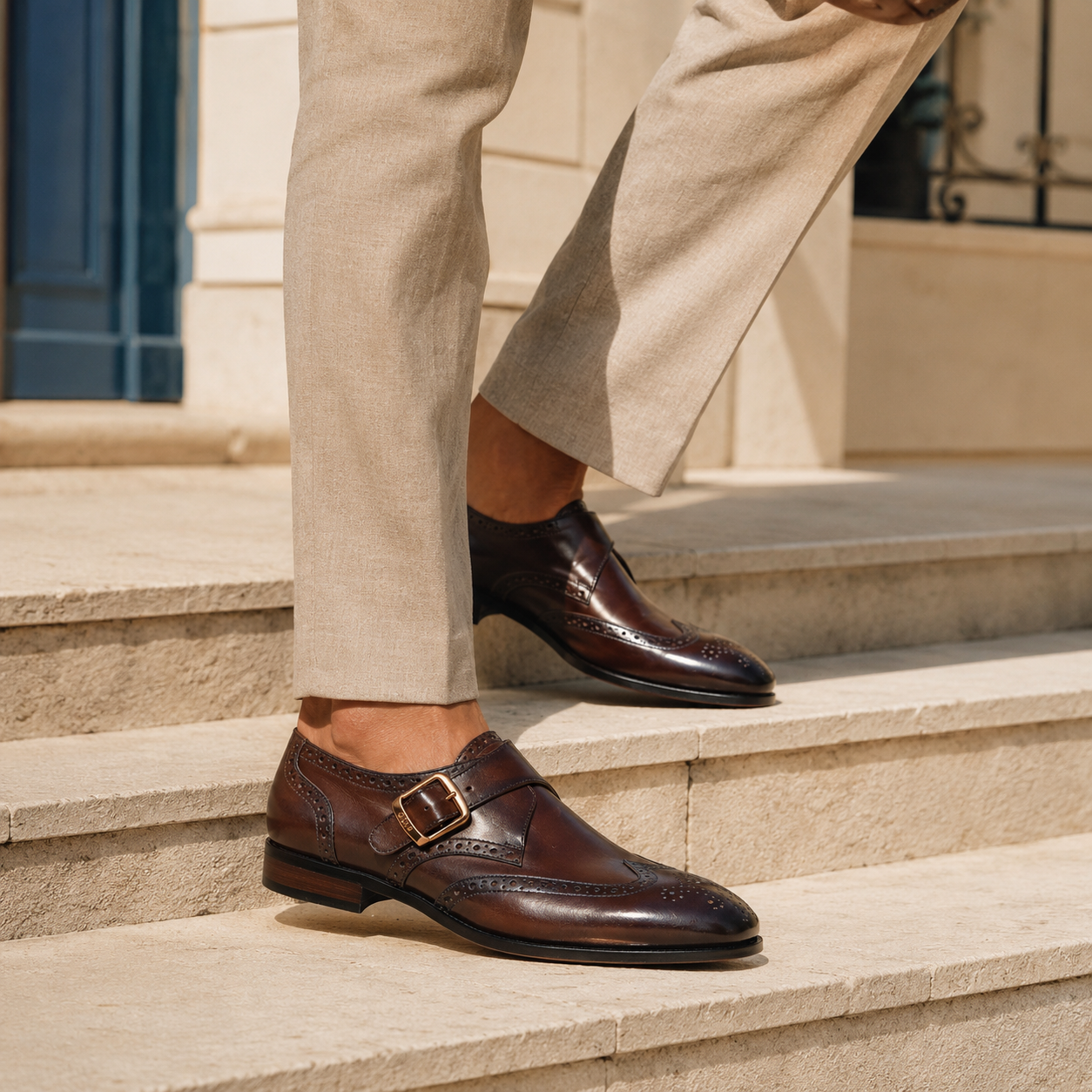 Franko Leather Semi Brogue Monks - The Heels India