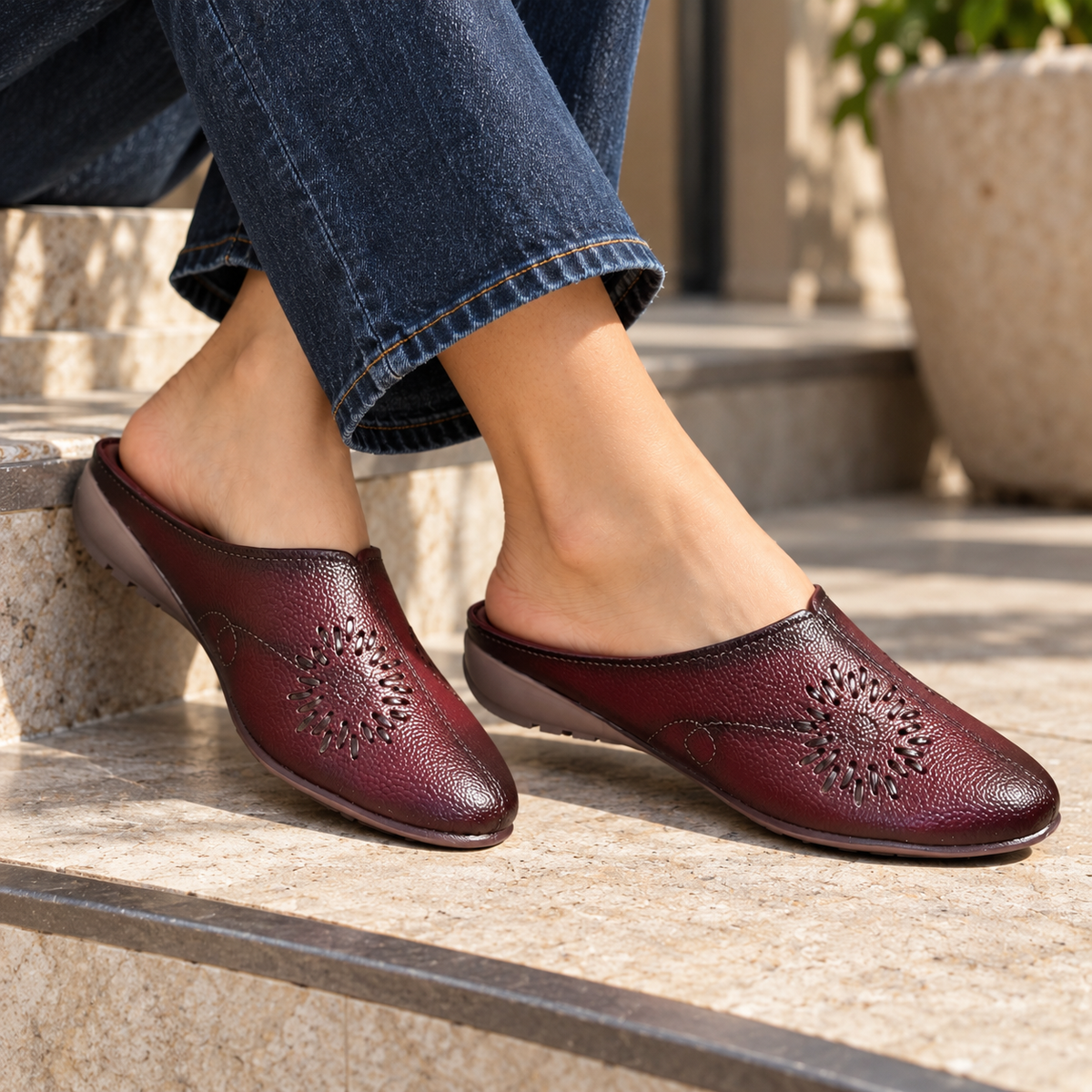 Lydia Leather Back Open Everyday Mules