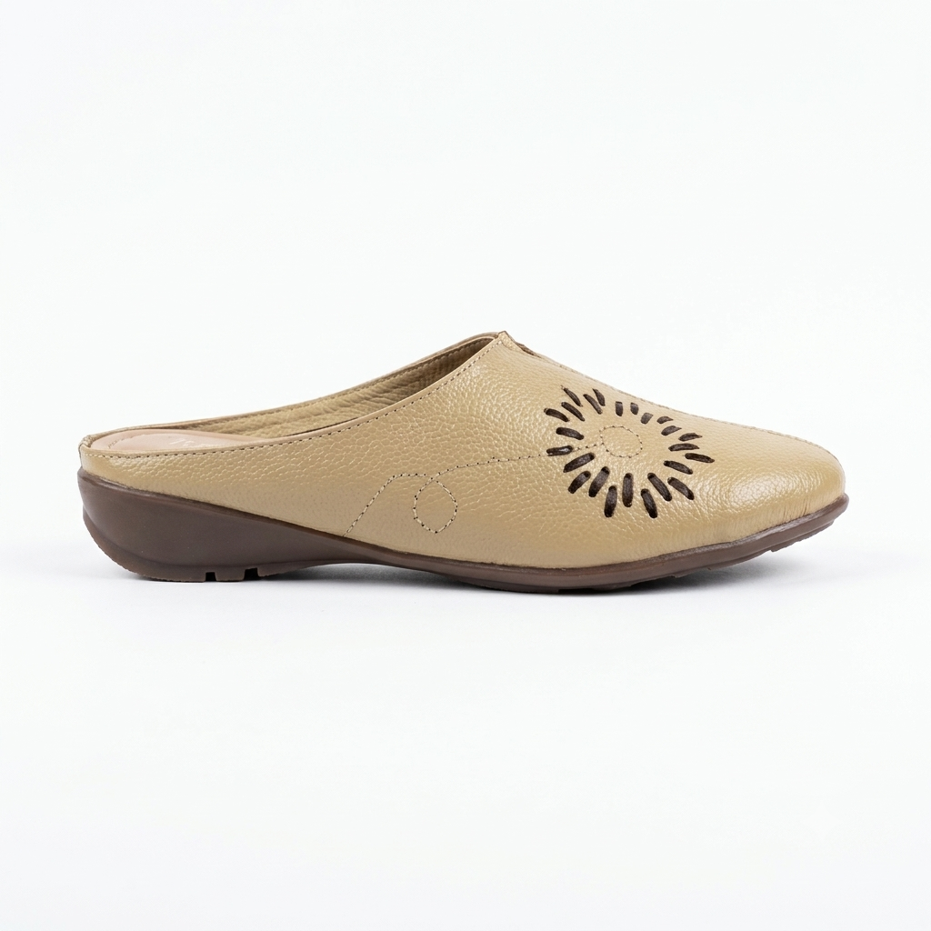Lydia Leather Back Open Everyday Mules in Beige - The Heels India