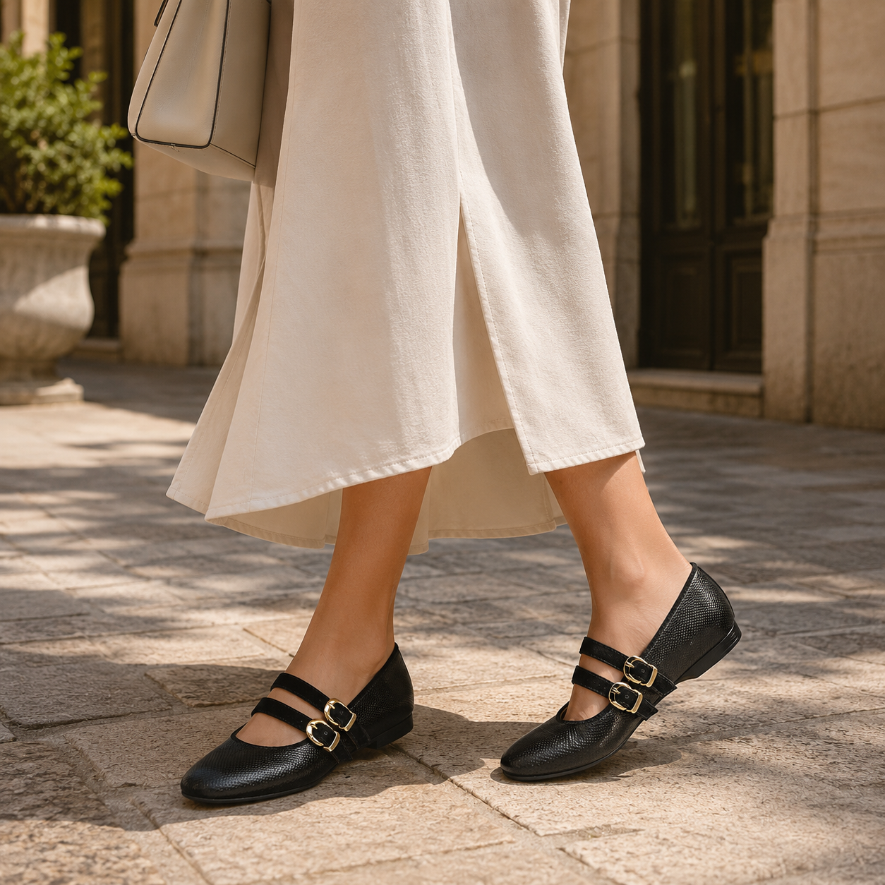 CALLIE Premium Leather Mary Jane Strap Ballerinas