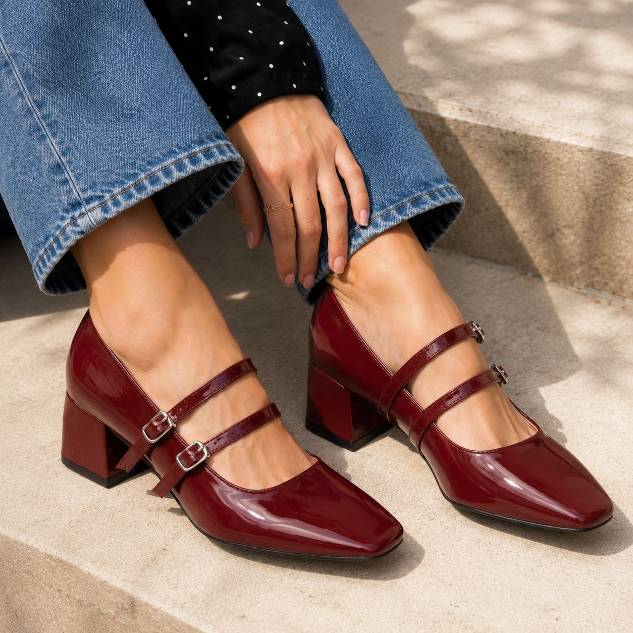 Beryl Patent Block Heel Mary Jane Strap Shoe - The Heels India