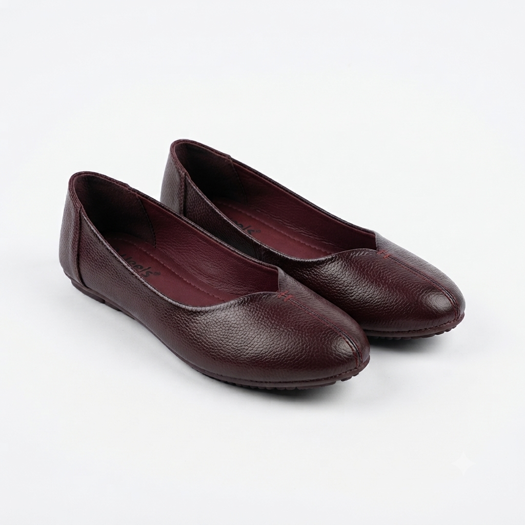 Nysa Classic Leather Ballerinas in Maroon - The Heels India