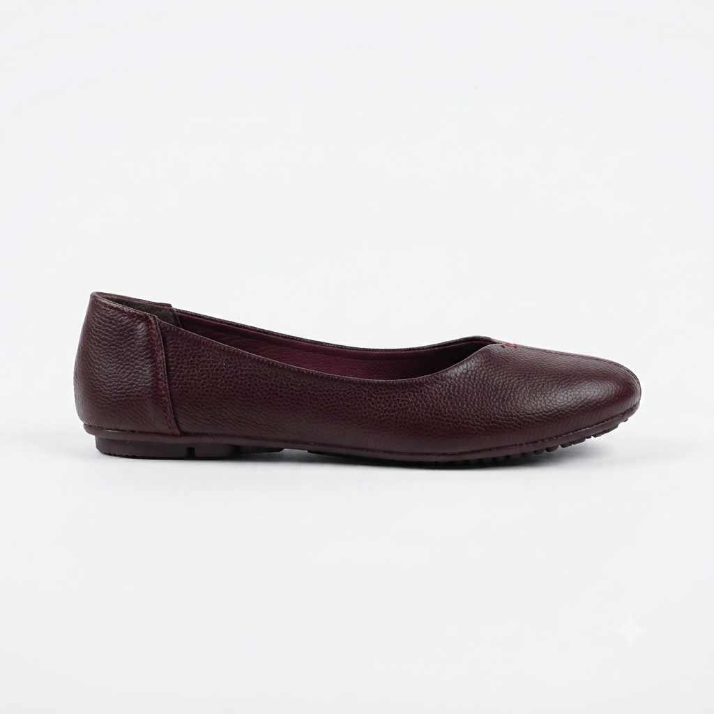 Nysa Classic Leather Ballerinas in Maroon - The Heels India