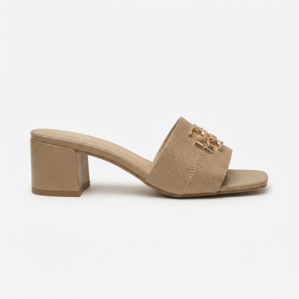 Klara Slip On Block Heel Mules in Chikoo - The Heels India