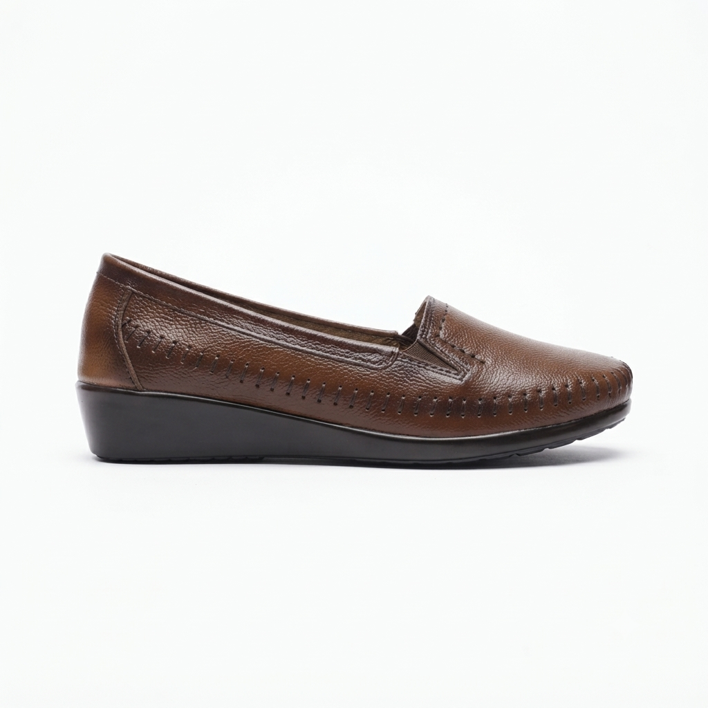 Lizzy Wedge Leather Classic Ballerinas in Rust - The Heels India