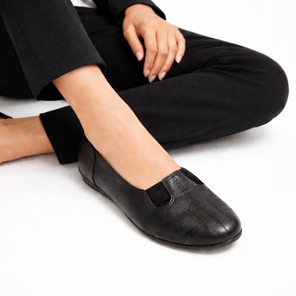 Ellie Classic Stitched Leather Elastic Ballerinas - The Heels India