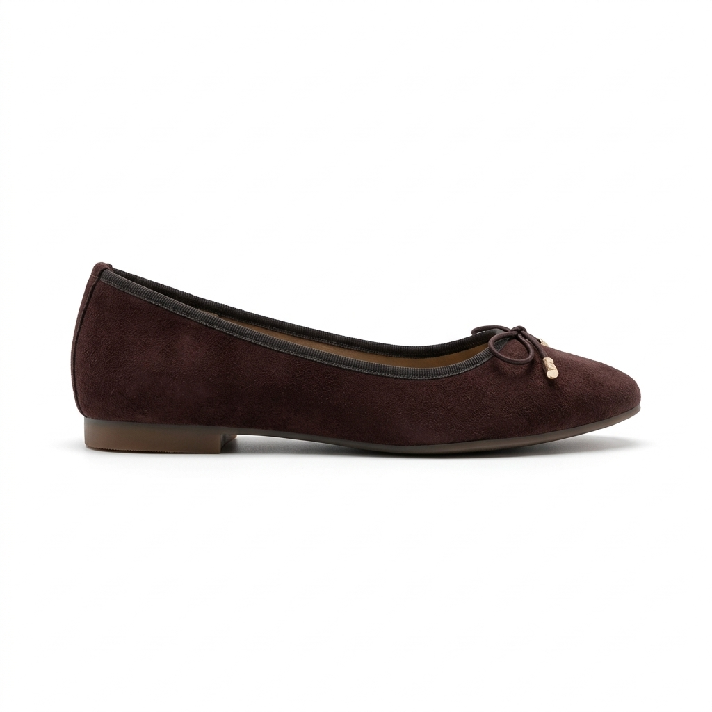 Charlette Cushioned Flat Knot Bow Suede Ballerinas