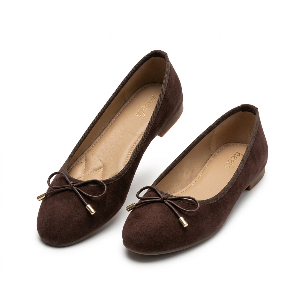Charlette Cushioned Flat Knot Bow Suede Ballerinas