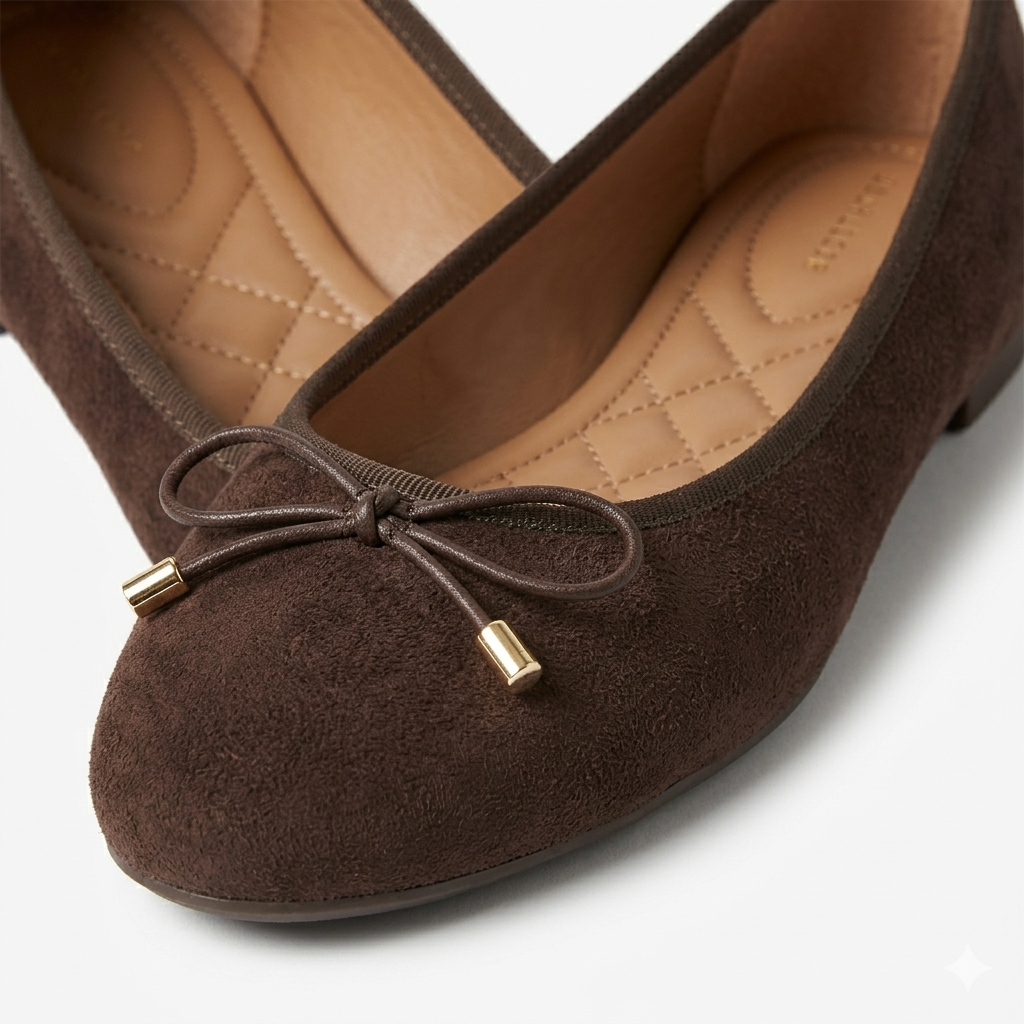 Charlette Cushioned Flat Knot Bow Suede Ballerinas - The Heels India