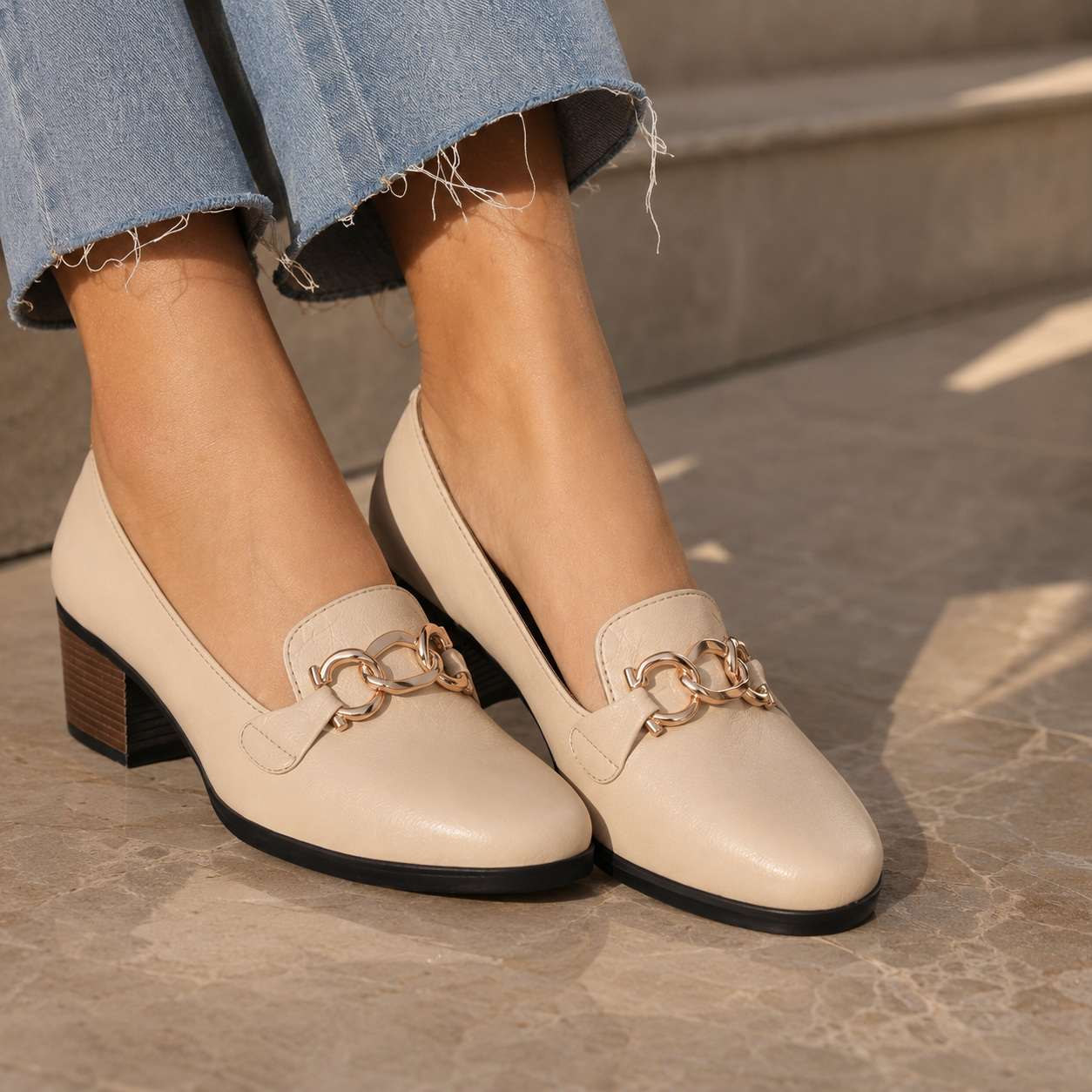 Crete Block Heel Leather Ballerinas - The Heels India