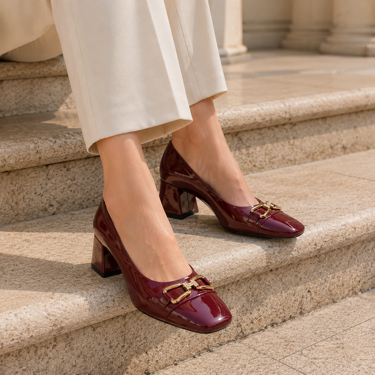 ZEAL Premium Patent Leather Block Heels - The Heels India